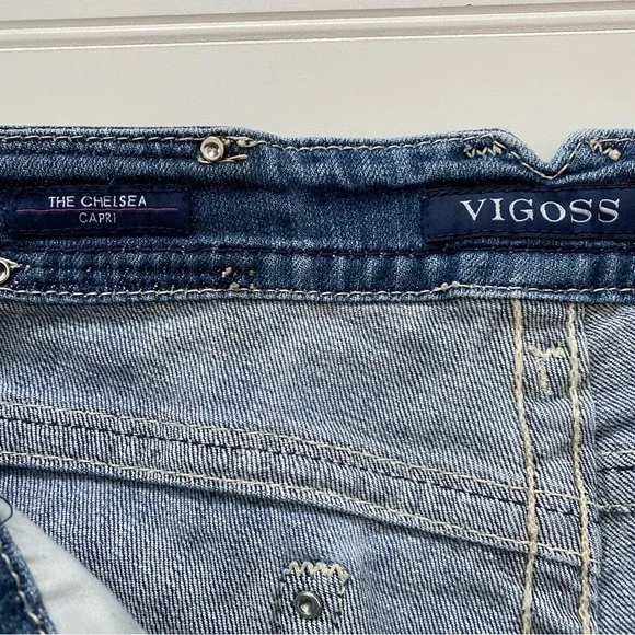 VIGOSS The Chelsea Capri Embroidered Faded Whiskered Stretch Jeans Size 7/8 - Picture 4 of 16